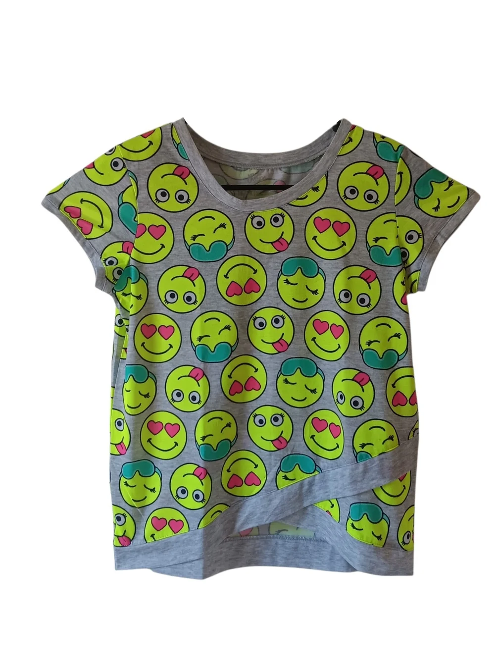 Justice girls multicolored emoji allover print short-sleeve t-shirt size (16-18)